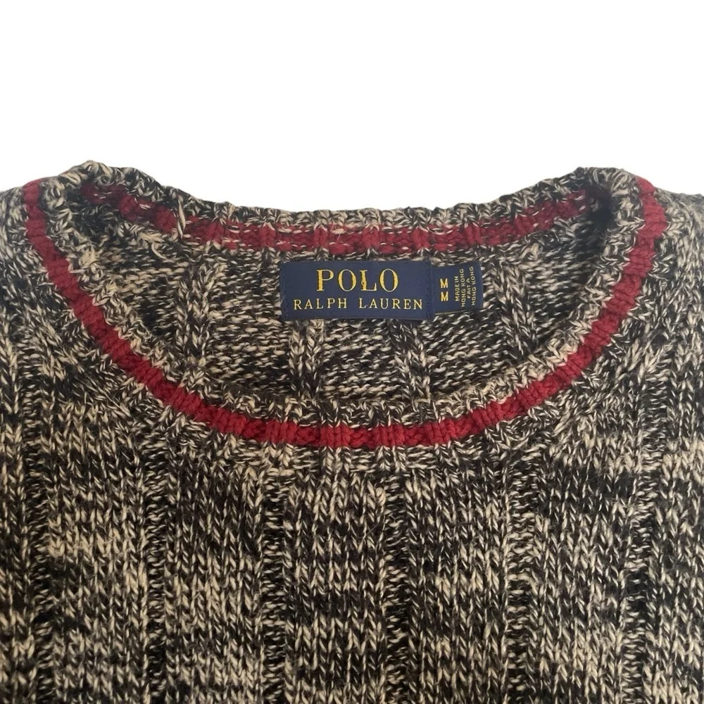 Polo Ralph Lauren Knit Sweater Men’s M Black & White Tweed Unisex Old Money